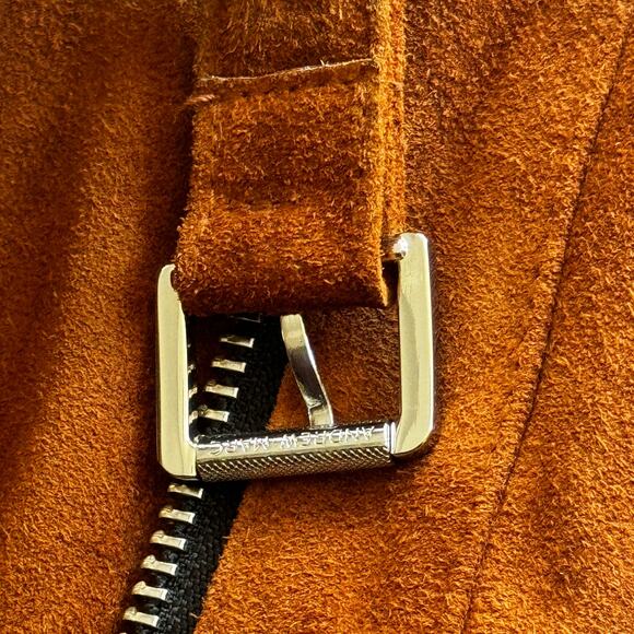 Andrew Marc Genuine Suede Leather Moto Bomber Jacket Brown Size Medium NWT - Picture 13 of 14